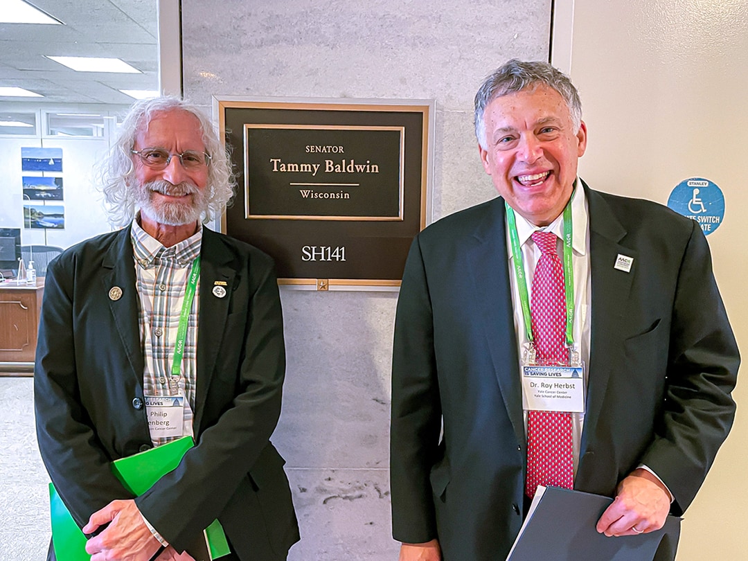 Philip D. Greenberg, MD, FAACR, and Roy S. Herbst, MD, PhD, at the AACR/AACI Joint Hill Day